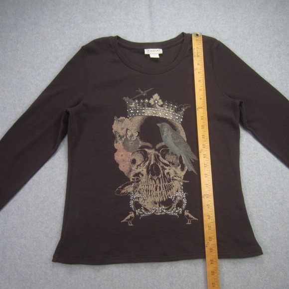 Ariat Shirt Womens Large Brown Skull Crown Graphic Long Sleeve Ribbed Western - Picture 8 of 13